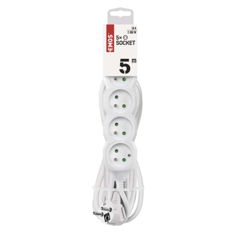 Przedłużacz 5 m / 5 gniazd / biały / PVC / 1 mm2
