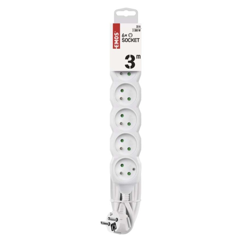 Predlžovací kábel 3 m / 6 zásuviek / biely / PVC / 1 mm2