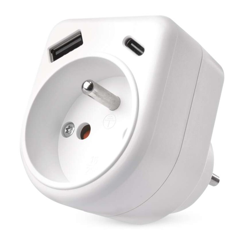 Rozbočovací zásuvka 1×, 1×USB-A+1×USB-C, bílá