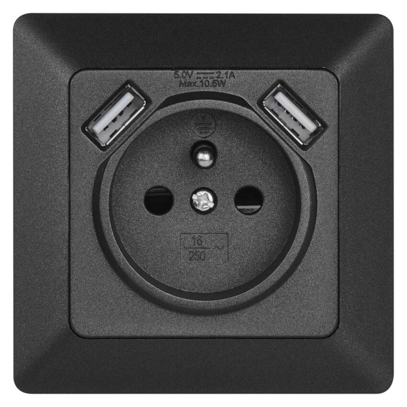 Gniazdo FRENCH z USB 2,1A max. IP20 antracyt