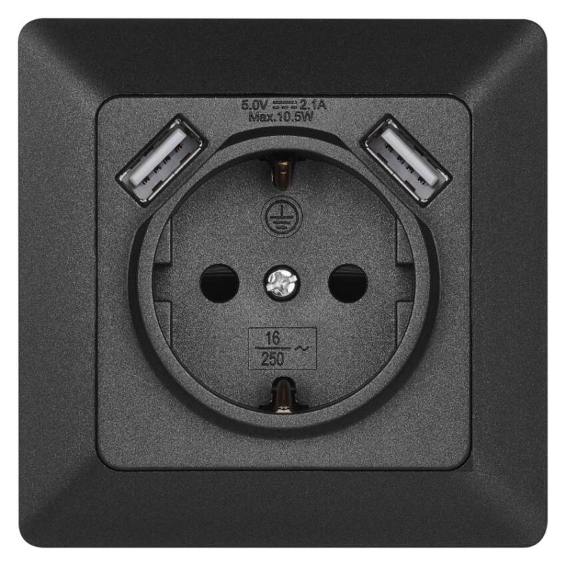 Kontaktligzda ar USB, 2,1 A maks., antracīta 