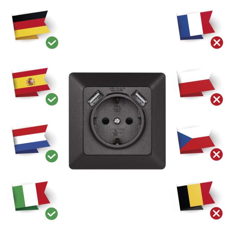 Kontaktligzda ar USB, 2,1 A maks., antracīta 