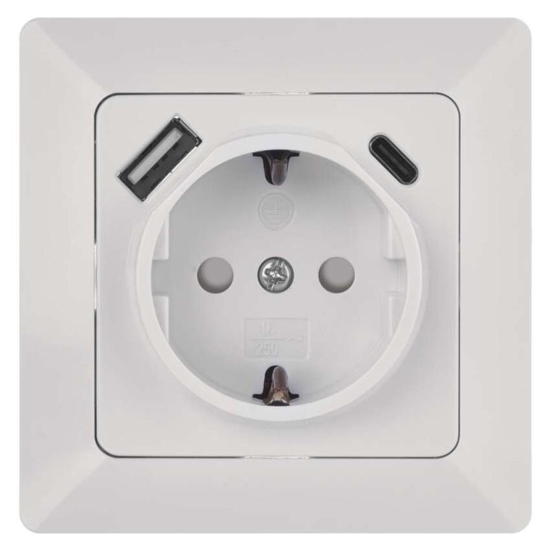 Steckdose mit USB A+USB C., weissSteckdose mit USB A+USB C., weissSteckdose mit USB A+USB 