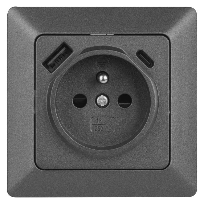 Zásuvka s USB-A+USB-C, antracit