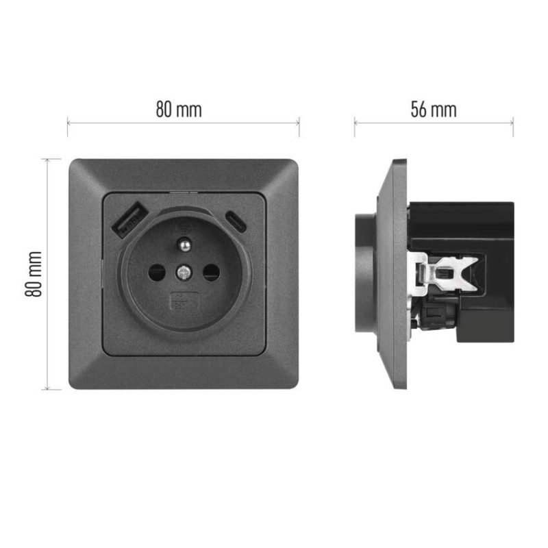 Zásuvka s USB-A+USB-C, antracit