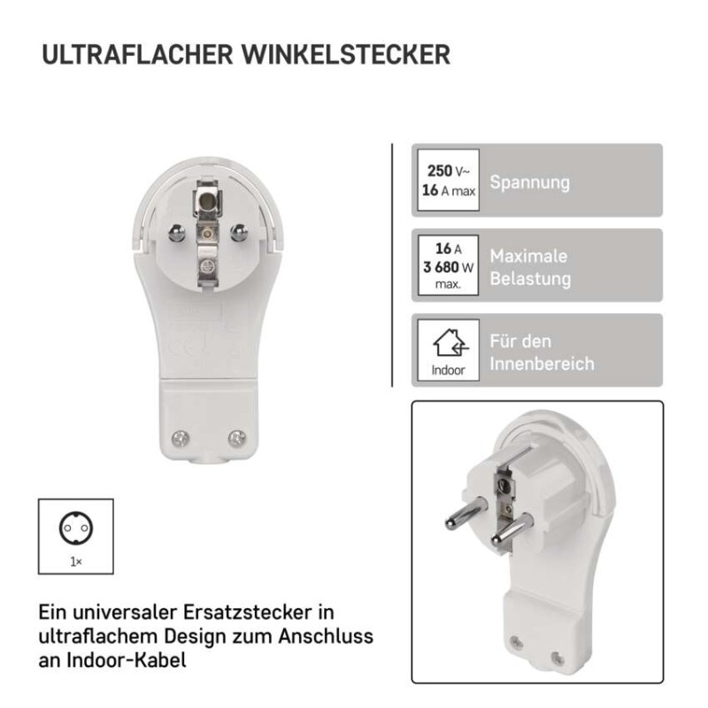 Winkelstecker für Verlängerungskabel, weiss