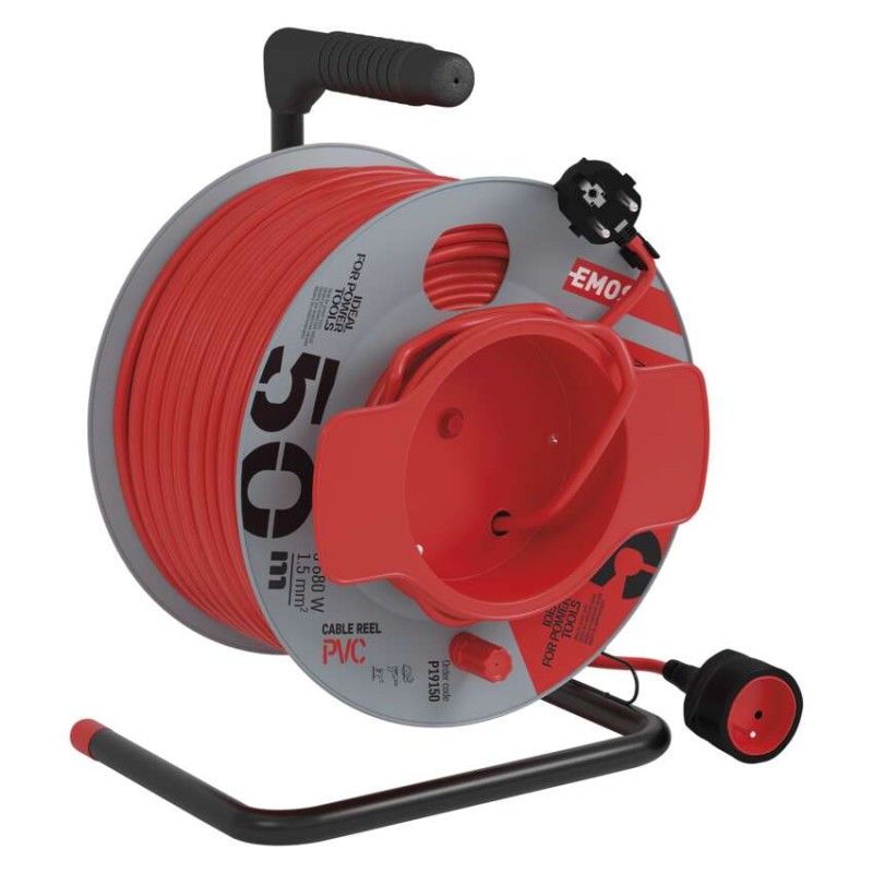 Przedłużacz bębnowy 50 m / 1 gniazdo / czerwony / PVC / 230 V / 1,5 mm2