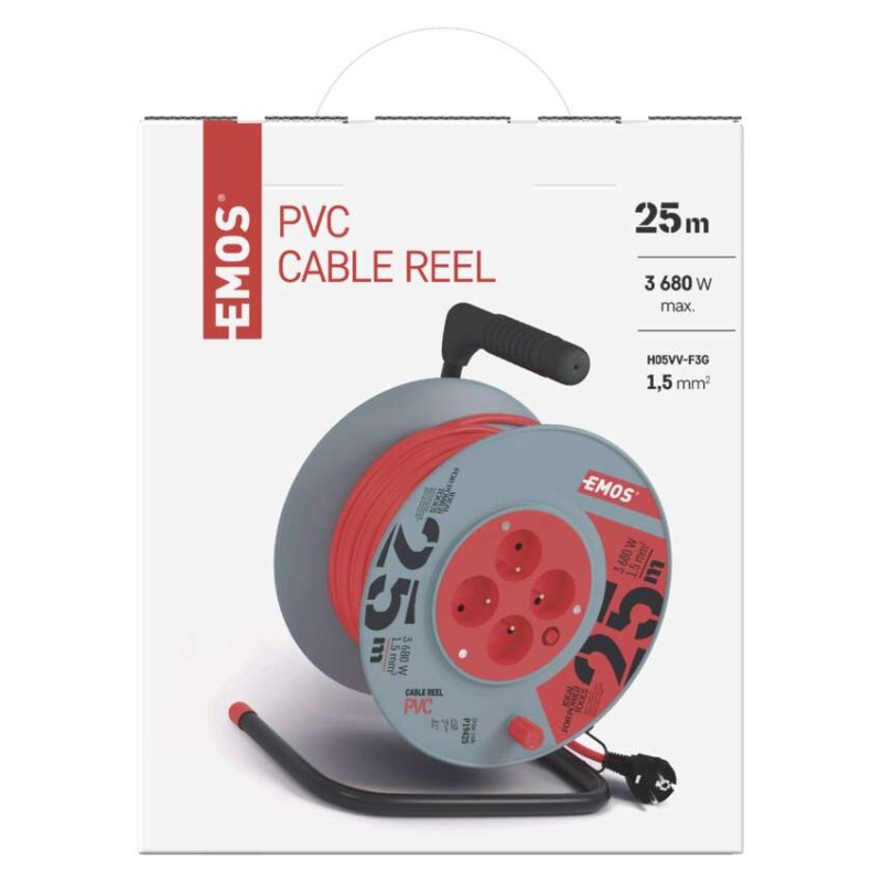 Przedłużacz bębnowy 25 m / 4 gniazda / czerwony / PVC / 230 V / 1,5 mm2