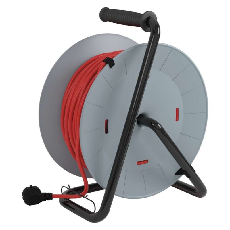 Predlžovací kábel na bubne 50 m / pevný stred / 4 zásuvky / červený / PVC / 230 V / 1,5mm2