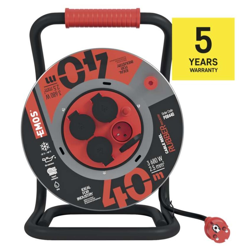 Przedłużacz bębnowy ogrodowy 40 m / 4 gn / czarny / guma-neopren / 230V / 2,5 mm2