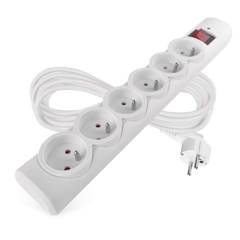 Přepěťová ochrana – 6 zásuvek, 5 m, bílá