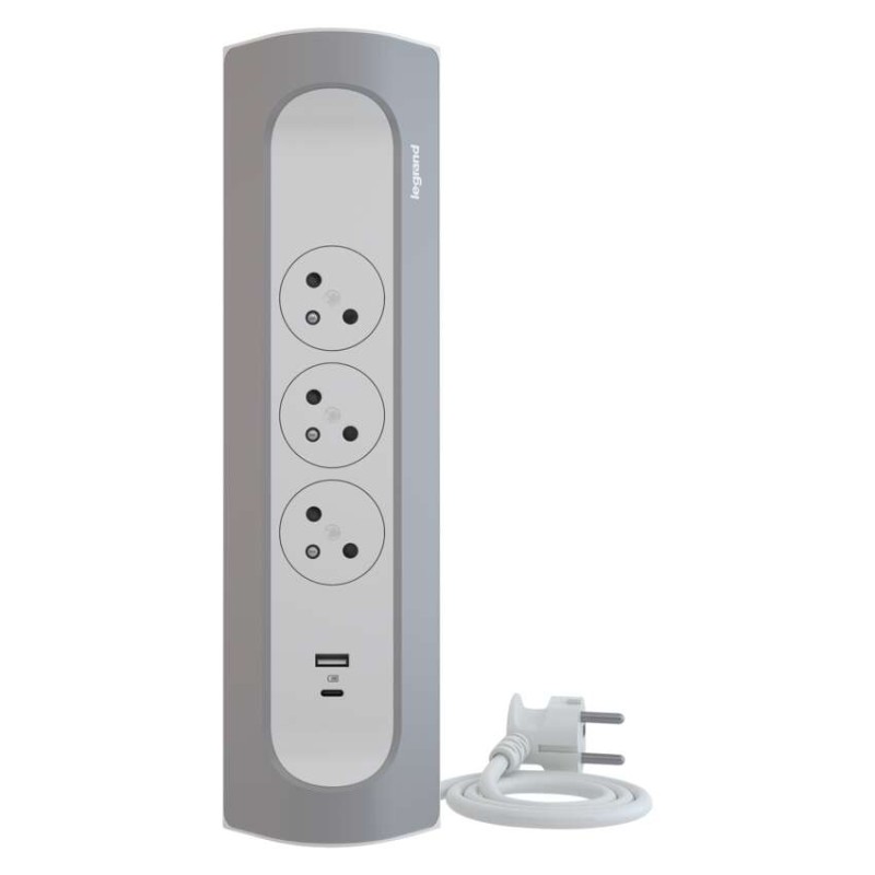Legrand predlžovací kábel 1 m / 3 zásuvky / s USB / hliník-biela / PVC / 1,5 mm2