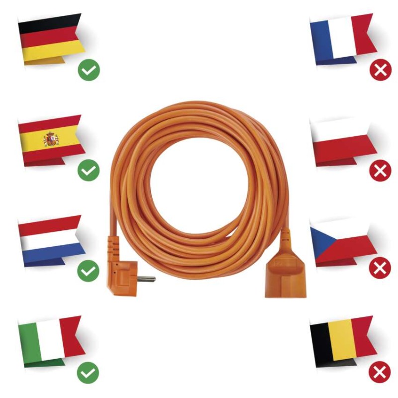 Pagarinātājs, 20 m / 1 kontaktligzda / oranžs / PVH / 250 V / 1,5 mm2