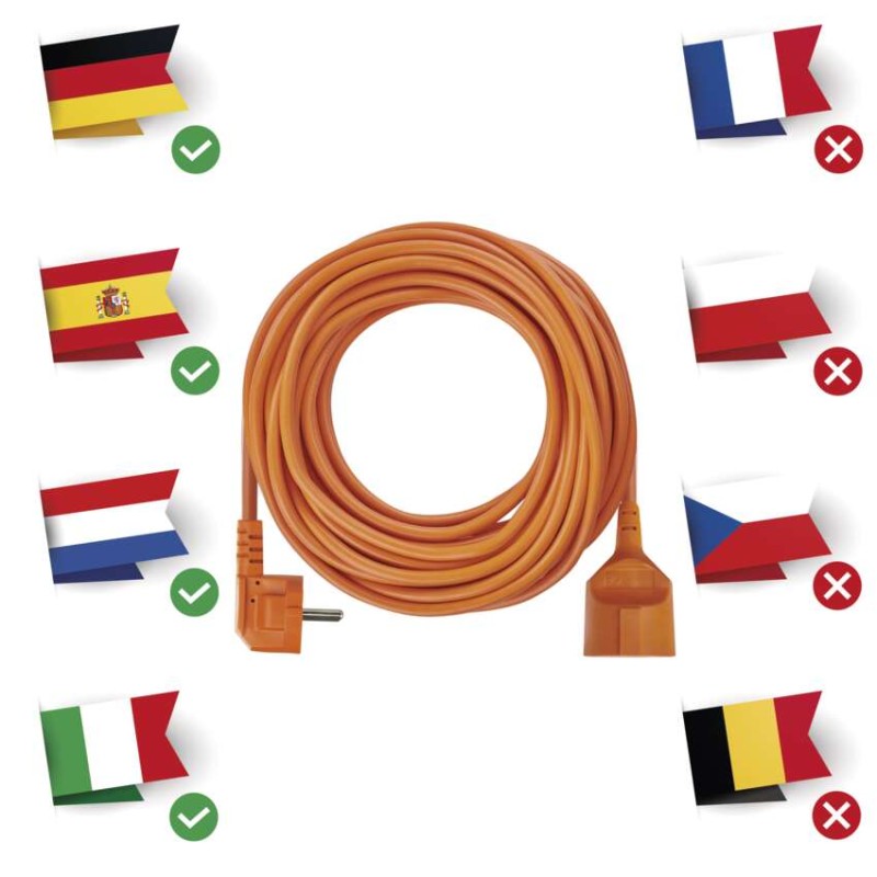 Pagarinātājs, 25 m / 1 kontaktligzda / oranžs / PVH / 250 V / 1,5 mm2