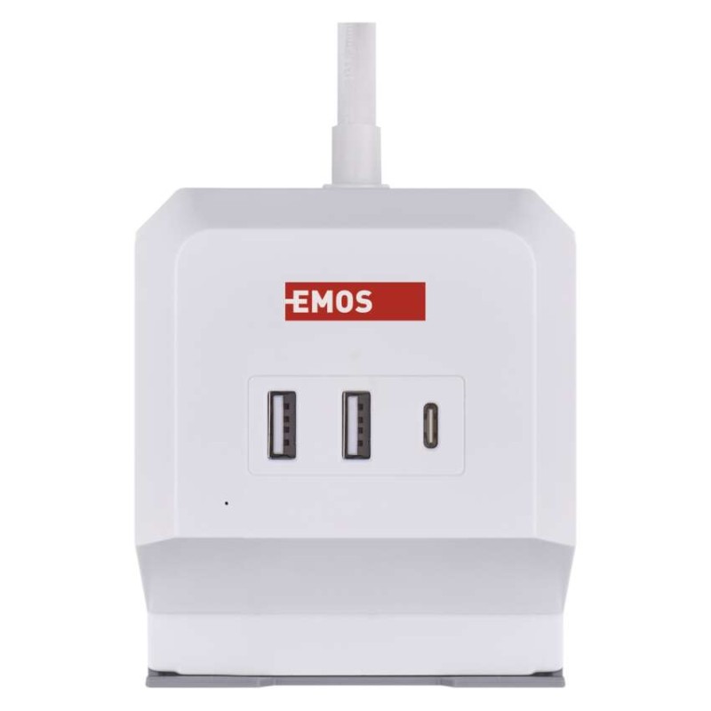 Steckdosenwürfel 2 m / 2 Steckdosen / weiß / 2×USB-A+1×USB-C+Qi / 1,5 mm2