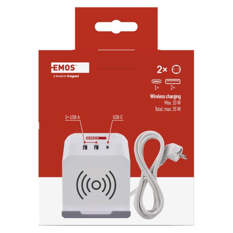 Steckdosenwürfel 2 m / 2 Steckdosen / weiß / 2×USB-A+1×USB-C+Qi / 1,5 mm2