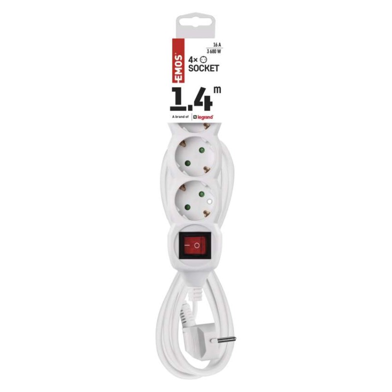 Podaljšek 1,4 m  /  4 vtičnic  /  beli  /  PVC  /  1 mm2