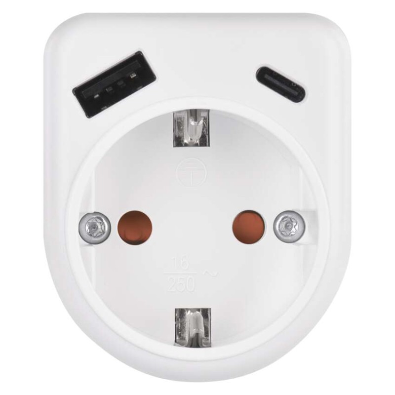 Aljzat elágazó 1×, 1×USB-A+1×USB-C, fehér