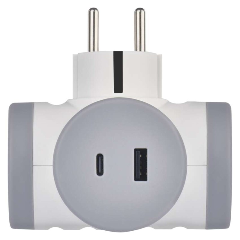 Aljzat elágazó 2×, 1×USB-A+1×USB-C, fehér-szürke