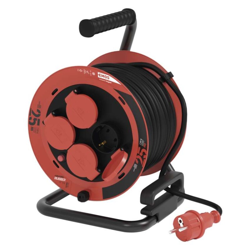 Gummi-Kabeltrommel – 4 Steckdosen, 25m, 1,0mm2 