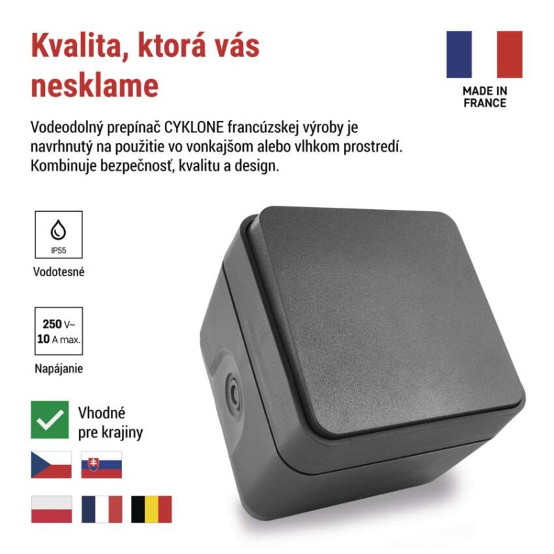 EMOS Cyklone prepínač nástenný Č.1,6 IP55