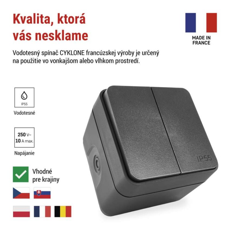 EMOS Cyklone prepínač dvojitý striedavý č. 6 + 6, IP55