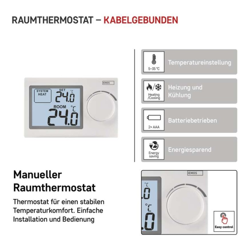 Raumthermostat P5604, manuell, verkabelt