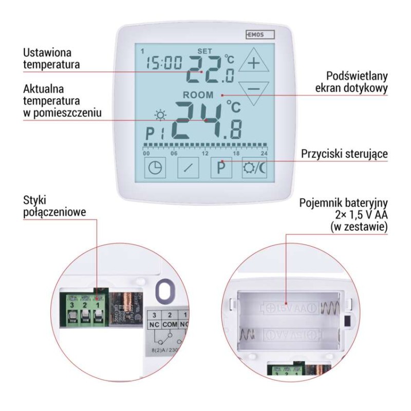 Programowalny termostat pokojowy, przewodowy z OpenTherm, P56A02