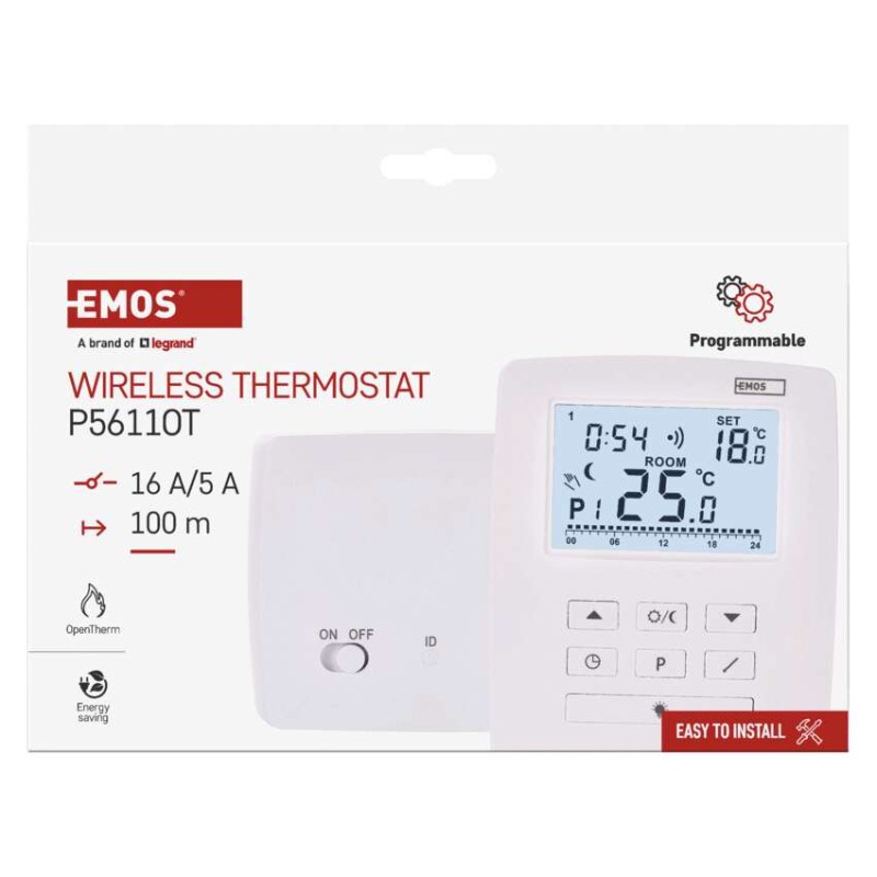 Termostat bezprzewodowy, pokojowy, programowalny z OpenTherm, P5611OT