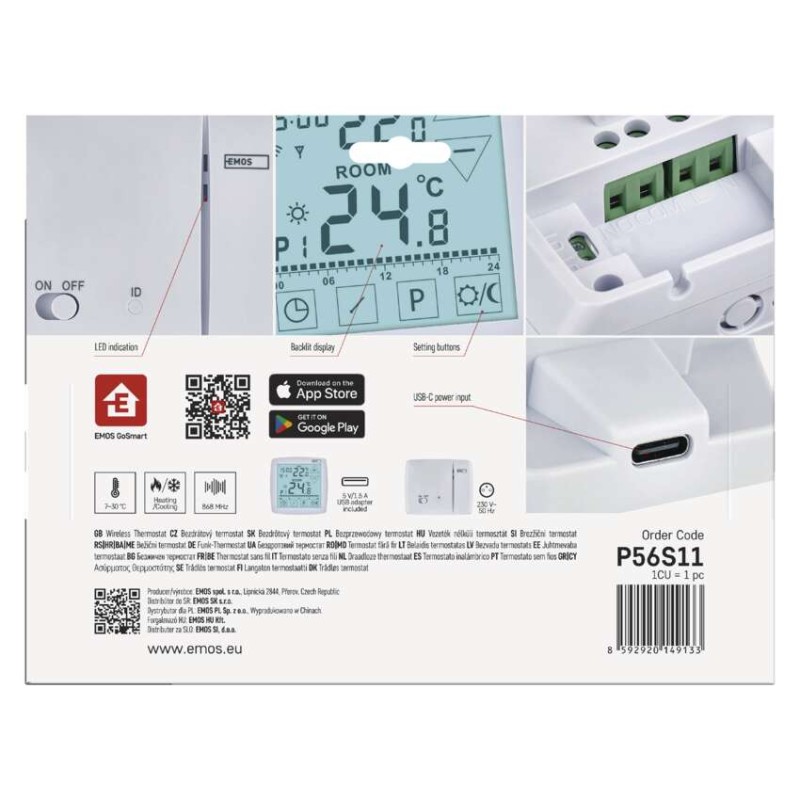 Inteligentny termostat pokojowy, bezprzewodowy, GoSmart z WiFi, P56S11