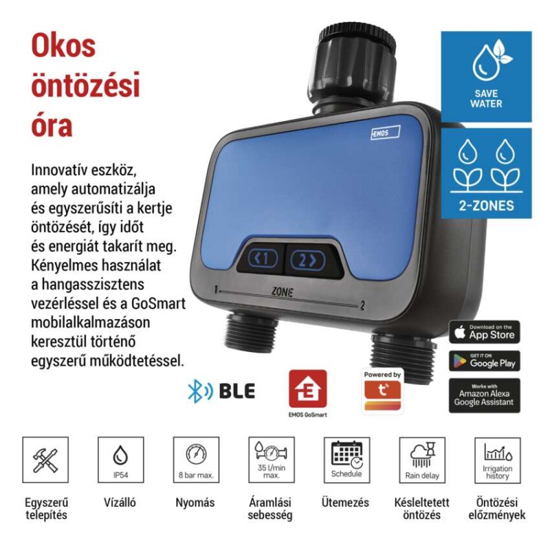 GoSmart öntöző időzítő, Bluetooth 5.0, 2 kimenet