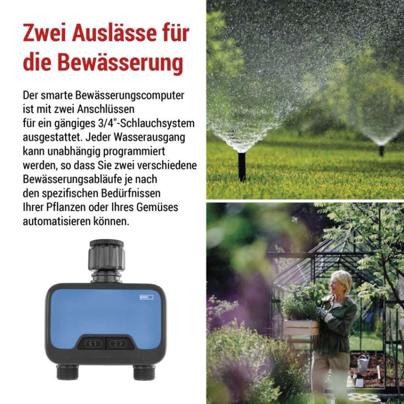 GoSmart Bewässerungsuhr, Bluetooth 5.0, 2 Wege