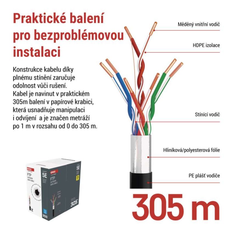 Datový kabel FTP 5E, outdoor, 305 m