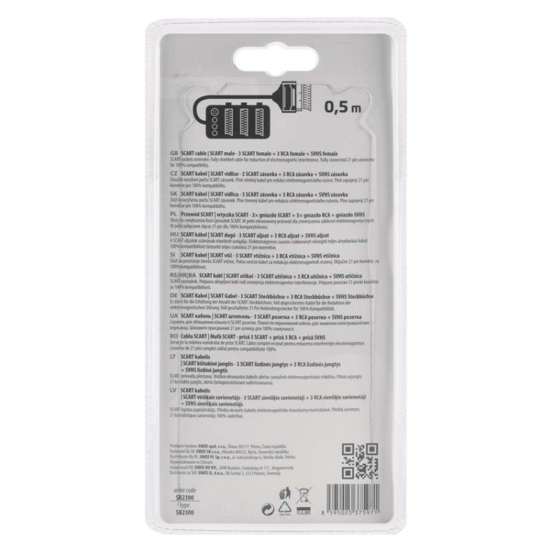 EMOS Scart kábel 3 Scart+3 RCA+SVHS 0.5m