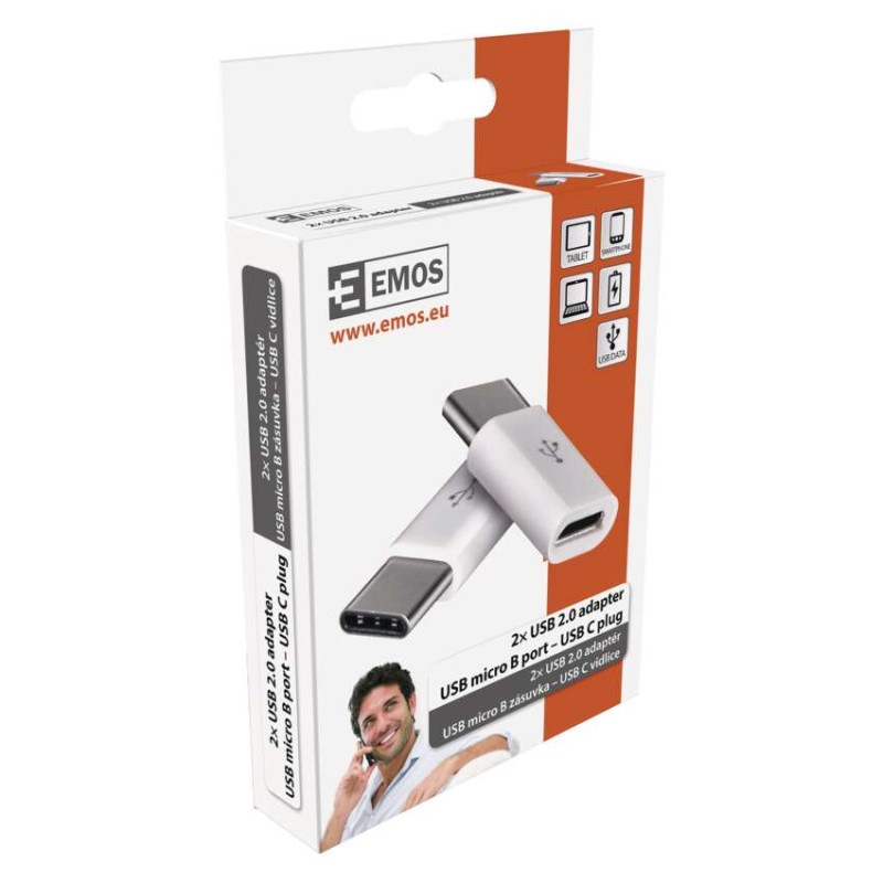 Adapter micro USB 2.0, gniazdo B - wtyk C, biały, 2 sztuki
