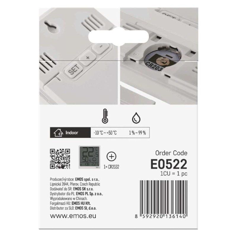 Digitales Thermometer mit Hygrometer, Funk-Sensor, Datum E0522