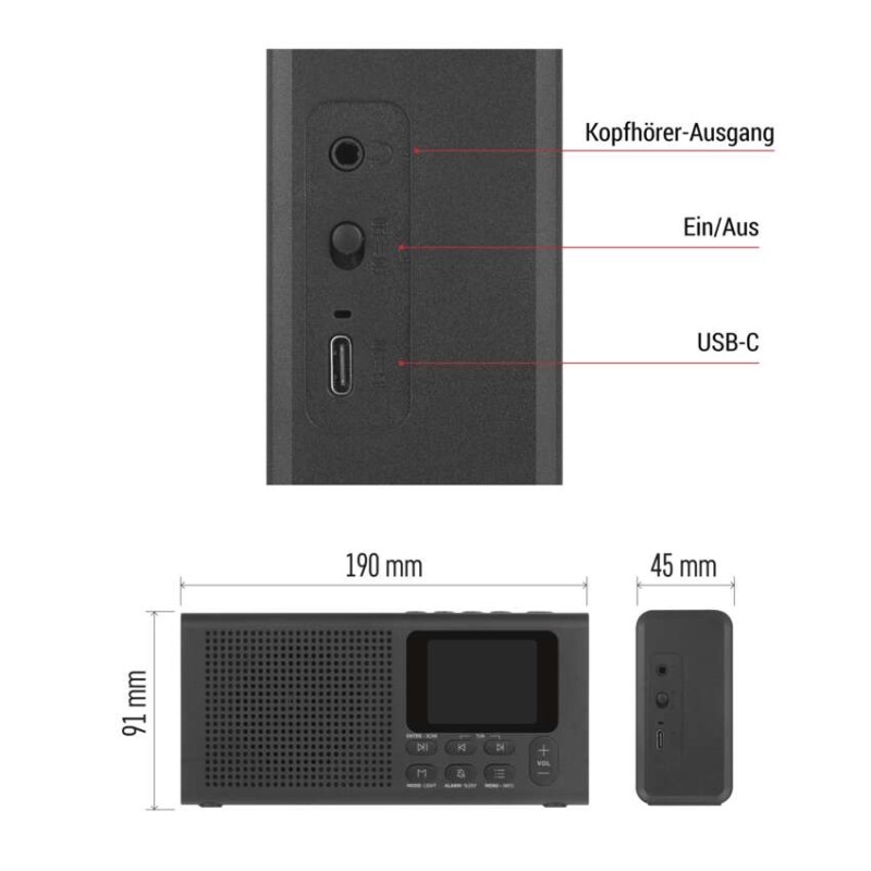 Tragbares Radio mit Bluetooth, DAB / DAB+ / FM, schwarz