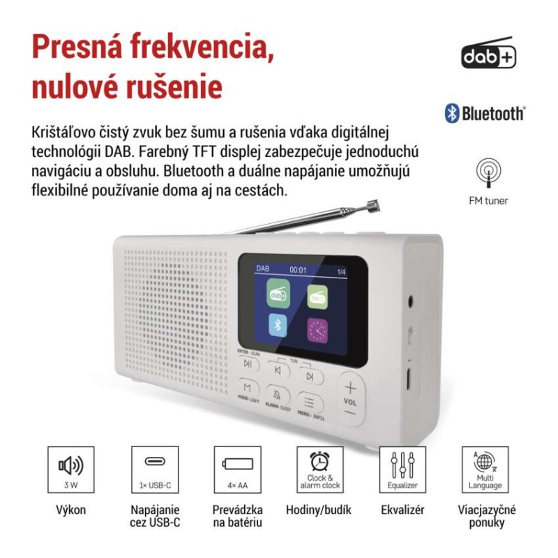 Prenosné rádio s Bluetooth, DAB / DAB+ / FM, biele