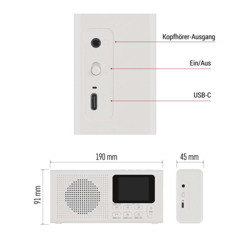 Tragbares Radio mit Bluetooth, DAB / DAB+ / FM, weiß