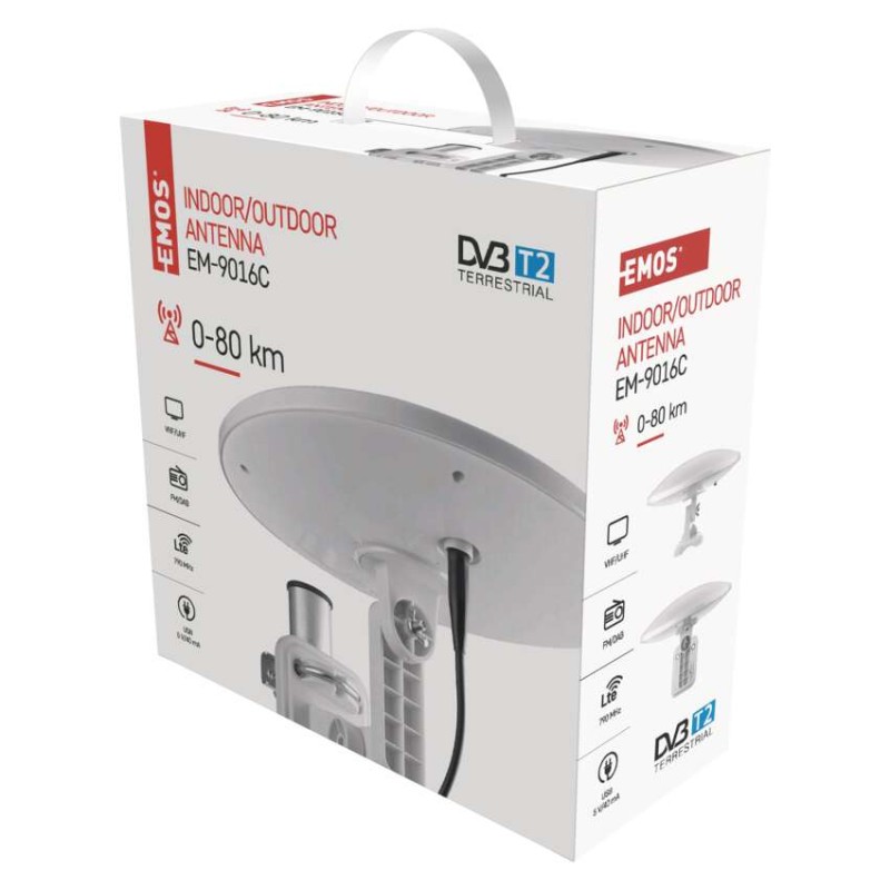 Antena zewnętrzna EM-9016C, 0–80 km, DVB-T2, DAB, FM, filtr LTE/4G