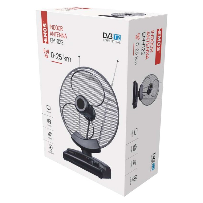 Szobaantenna EM-022, 0–25 km, DVB-T2, DAB, FM, LTE/4G szűrő