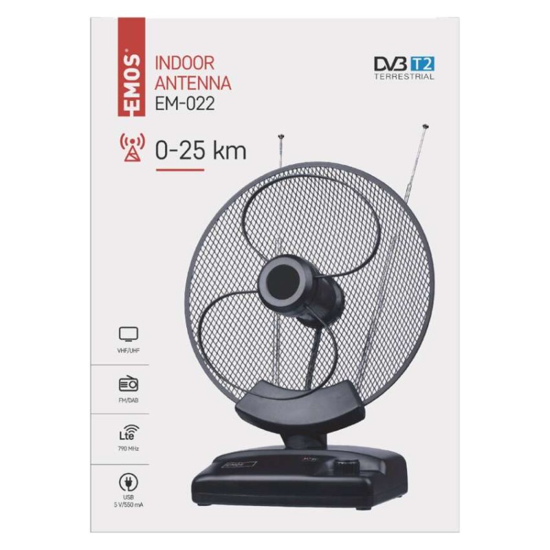 Szobaantenna EM-022, 0–25 km, DVB-T2, DAB, FM, LTE/4G szűrő