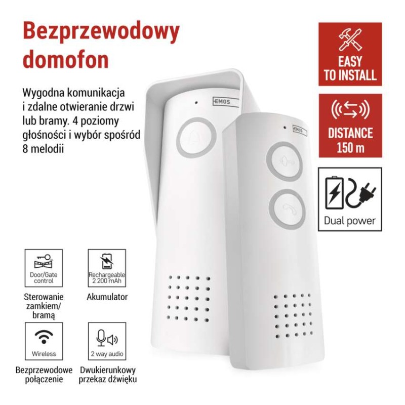 Bezprzewodowy zestaw domofonu audio H1087, 1 uczestnik