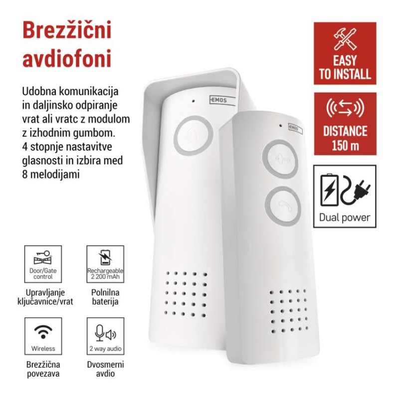 Brezžični komplet domačega avdio domofona H1087, 1 udeleženec