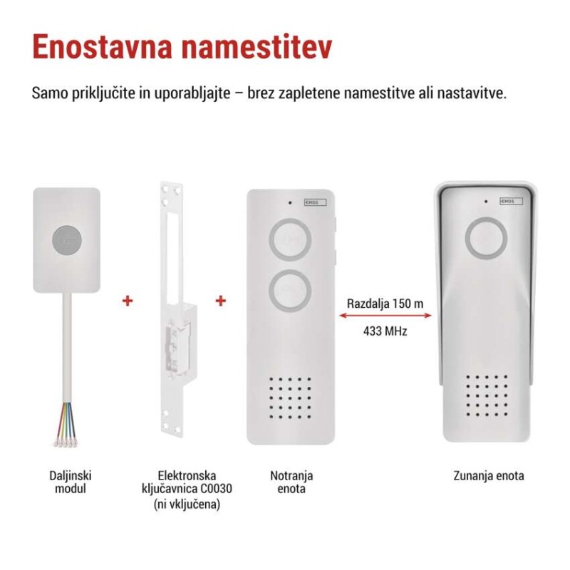 Brezžični komplet domačega avdio domofona H1087, 1 udeleženec
