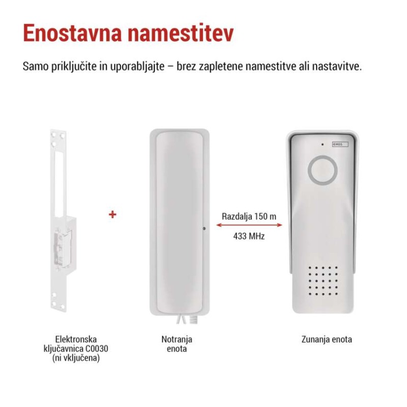 Brezžični komplet domačega avdio domofona H1088, 1 udeleženec