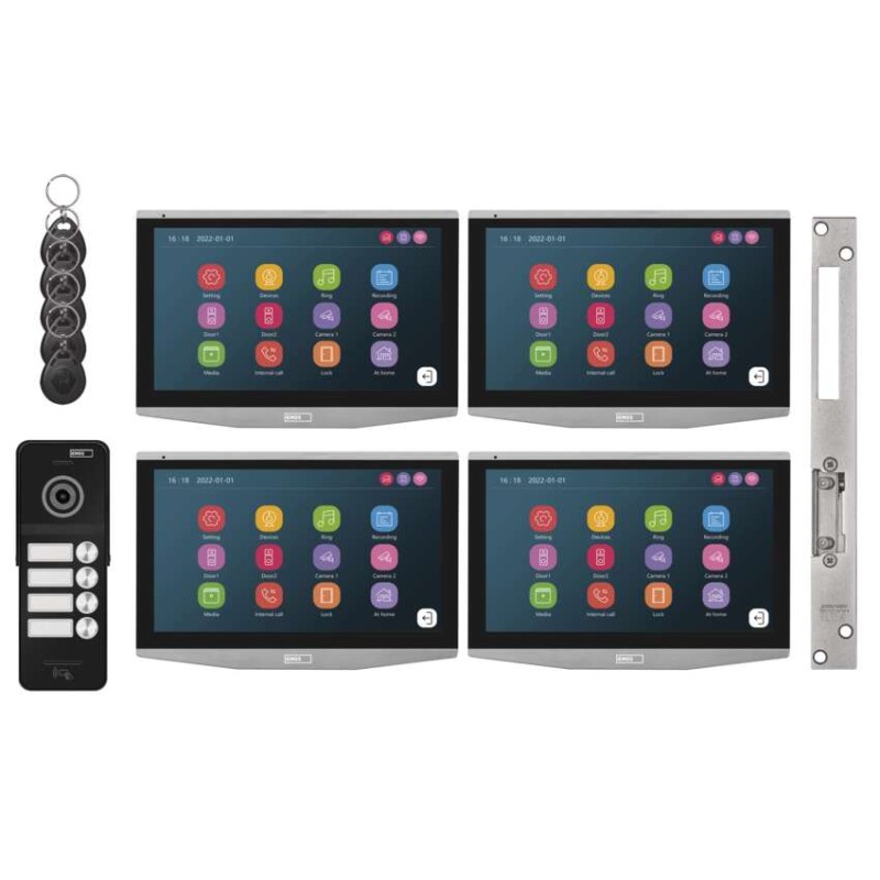 Video-Türsprechanlagen-Set IP-750 für 4 Teilnehmer mit el. Schloss