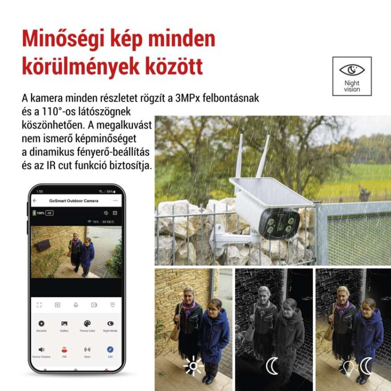 GoSmart Kültéri akkumulátoros kamera IP-600 EYE wifivel és napelemmel