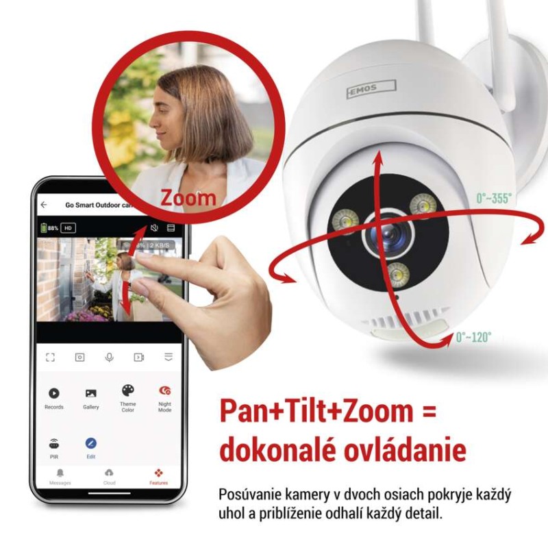 GoSmart Vonkajšia otočná kamera IP-800 WASP s WiFi, biela