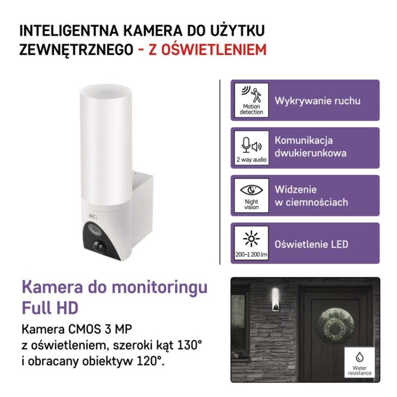 GoSmart Kamera zewnętrzna obrotowa IP-310 TORCH z WiFi i lampą, biała